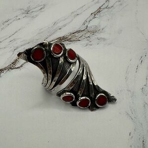 Artistic Silver and Red Women's Ring